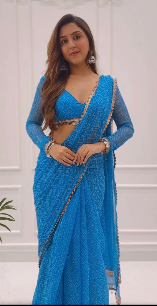 1-MIN READY TO WEAR SAREE IN IMPORTED GEORGETTE WITH HEAVY BLOUSE