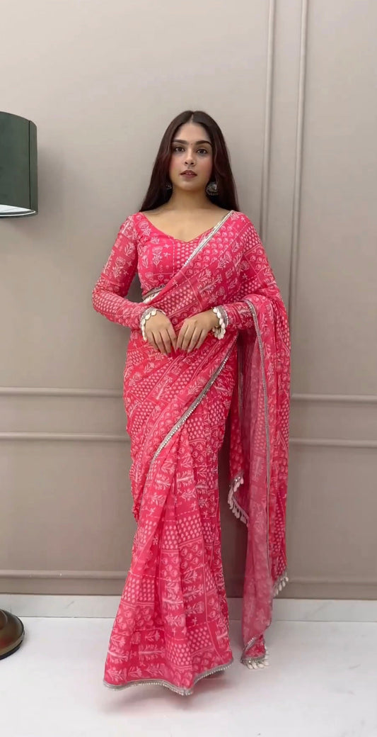 1-MIN READY TO WEAR SAREE IN IMPORTED GEORGETTE WITH HEAVY BLOUSE