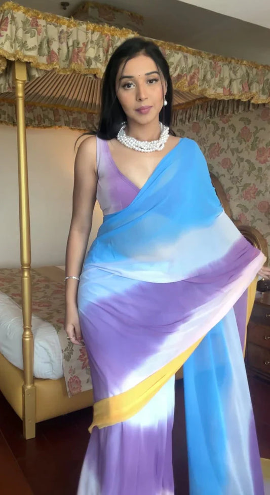 1 MIN READY TO WEAR SAREE IN IMPORTED GEORGETTE WITH HEAVY BLOUSE
