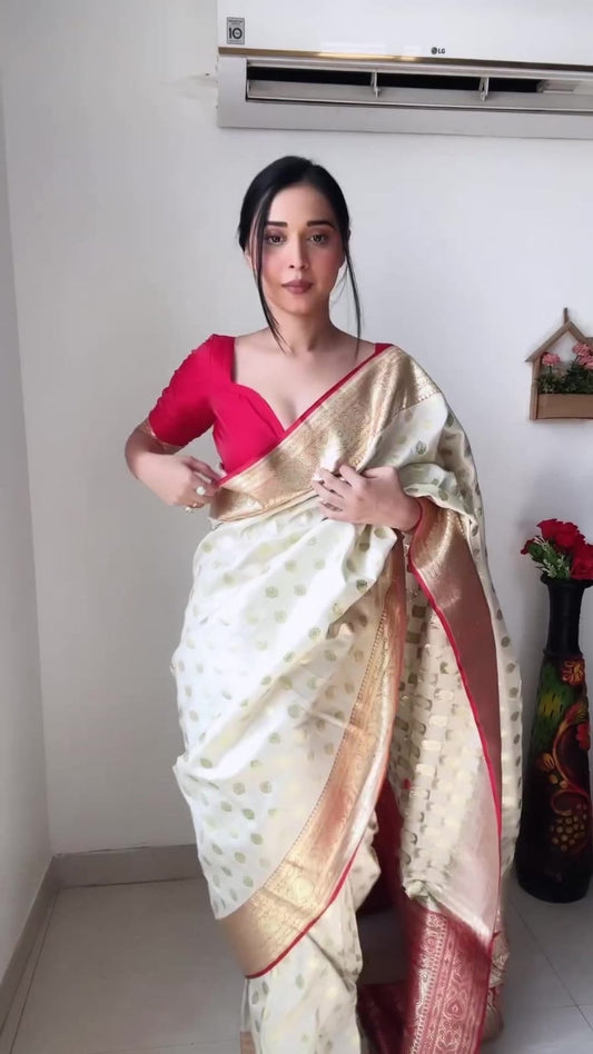 1 MIN READY TO WEAR  SAREE IN SOFT LICHI SILK  WITH BLOUSE