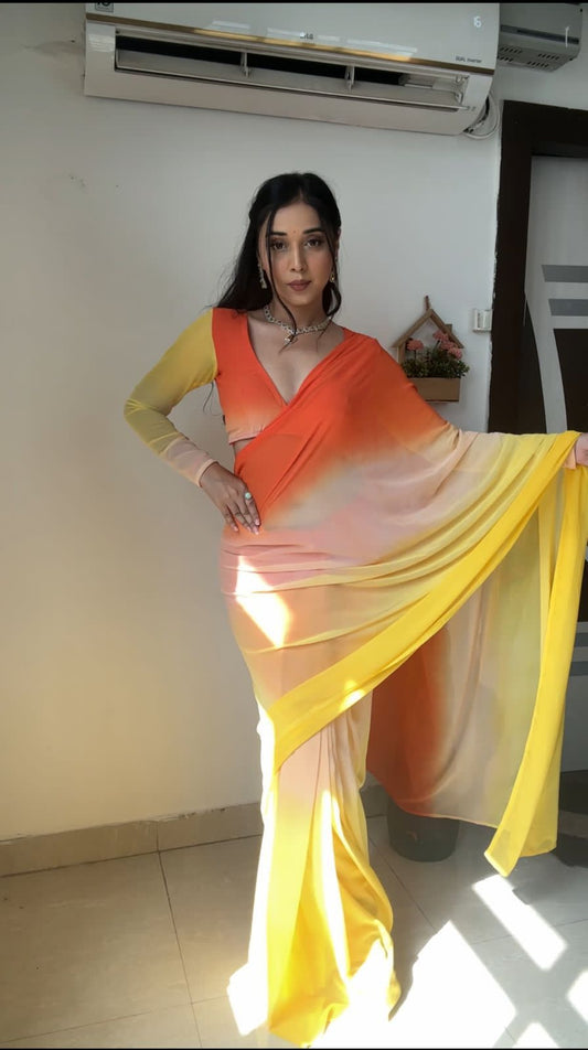 1 MIN READY TO WEAR  SAREE IN IMPORTED GEORGETTE WITH HEAVY BLOUSE