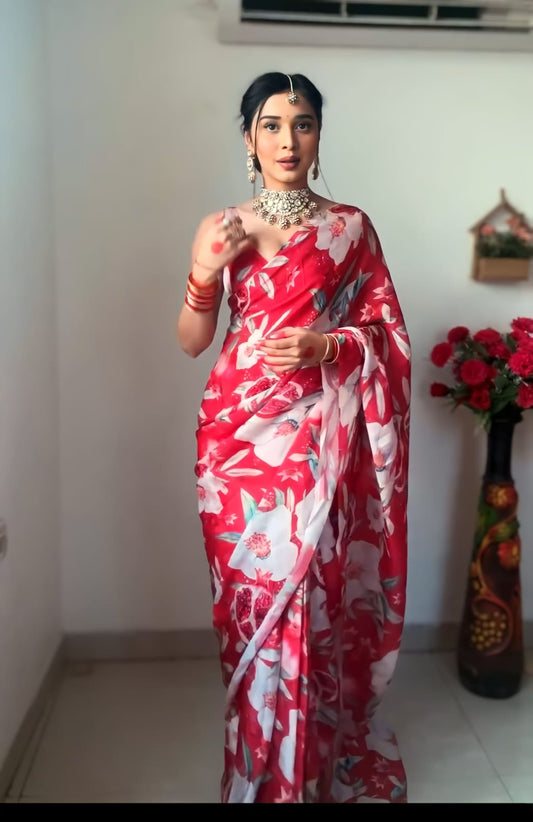 1 MIN READY TO WEAR  SAREE IN SOFT GEORGETTE SILK WITH BLOUSE