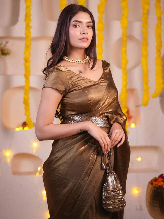 GOLDEN SHADED SOFT SHHINING FABRIC RICH PARTY WEAR SAREE