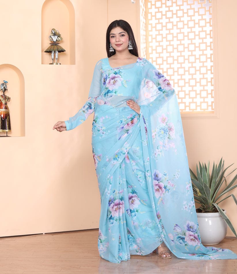 1-MIN READY TO WEAR  SAREE IN SOFT GEORGETTE SILK WITH BLOUSE