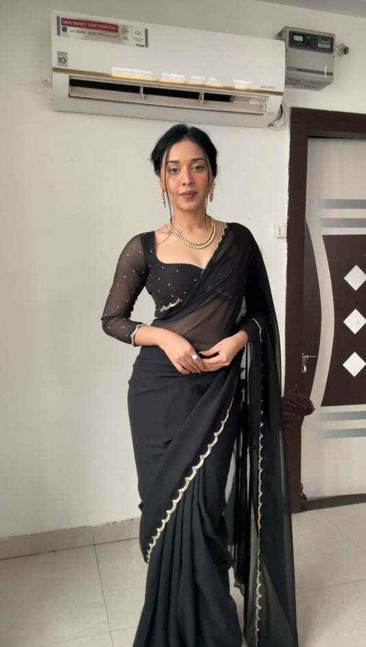 1 MIN READY TO WEAR BLACK GEORGETTE WITH STITCHED BLOUSE