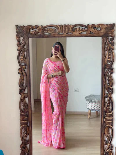 1 MIN READY TO WEAR SAREE IN IMPORTED GEORGETTE WITH HEAVY BLOUSE