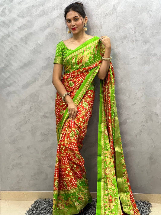 1-Min Ready To Wear Gajari Saree In Beautiful Rich Pallu