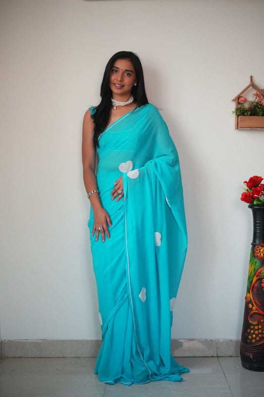 1 MIN READY TO WEAR SAREE IN IMPORTED GEORGETTE WITH  BLOUSE