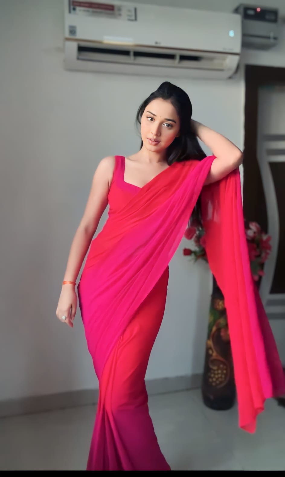 1 MIN READY TO WEAR  SAREE IN SOFT GEORGETTE SILK WITH BLOUSE