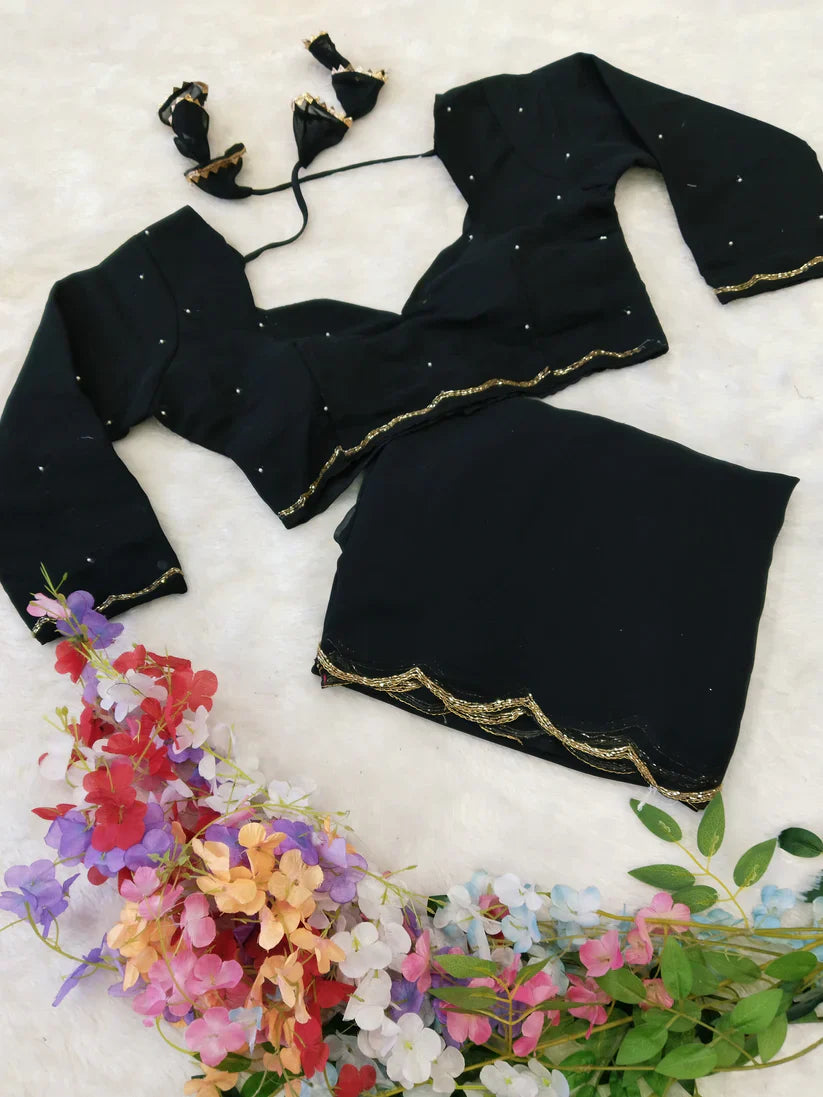 1 MIN READY TO WEAR BLACK GEORGETTE WITH STITCHED BLOUSE