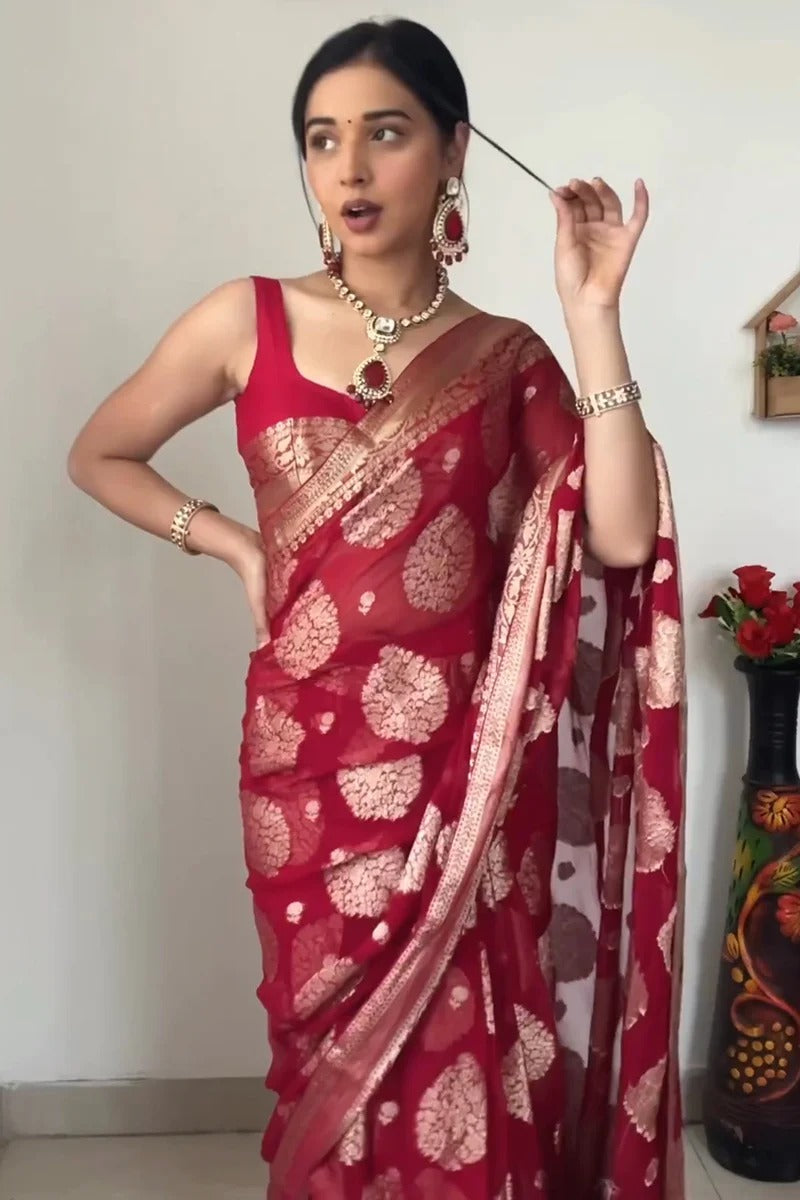 1-MIN READY TO WEAR BANARASI SILK SAREE WITH BLOUSE