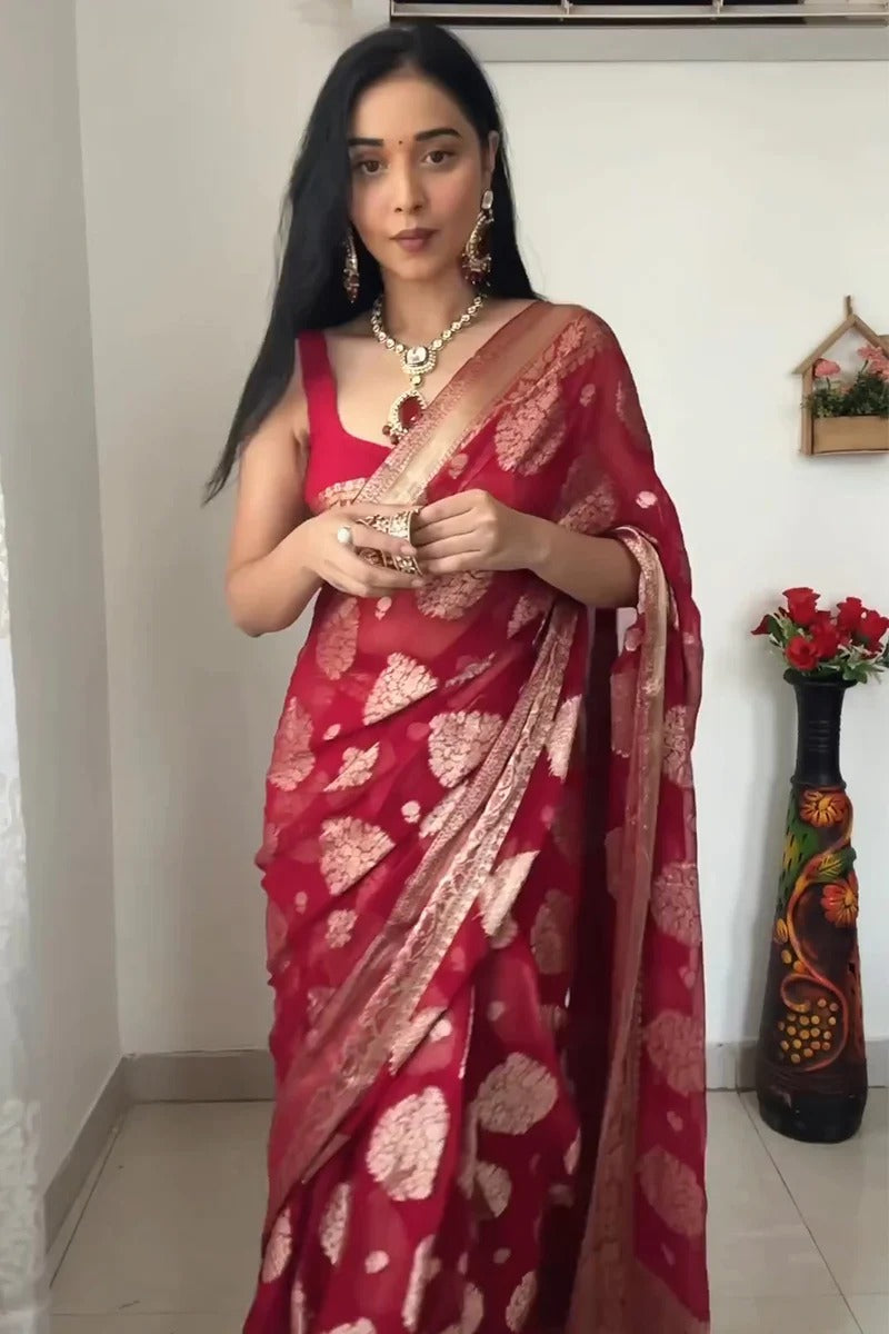 1-MIN READY TO WEAR BANARASI SILK SAREE WITH BLOUSE