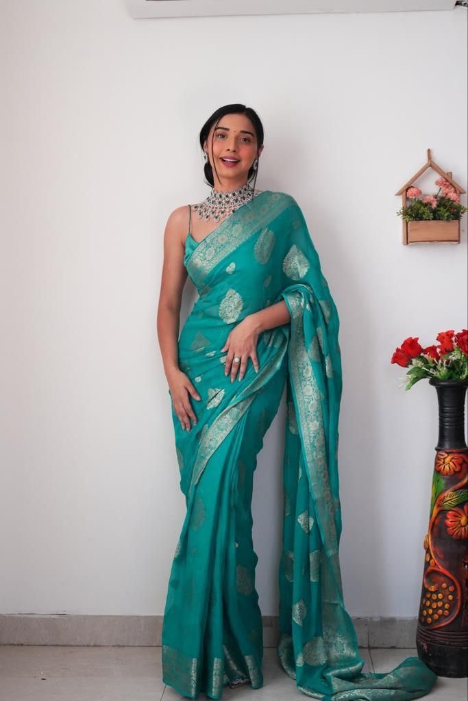 1-MIN READY TO WEAR BANARASI SILK SAREE WITH BLOUSE