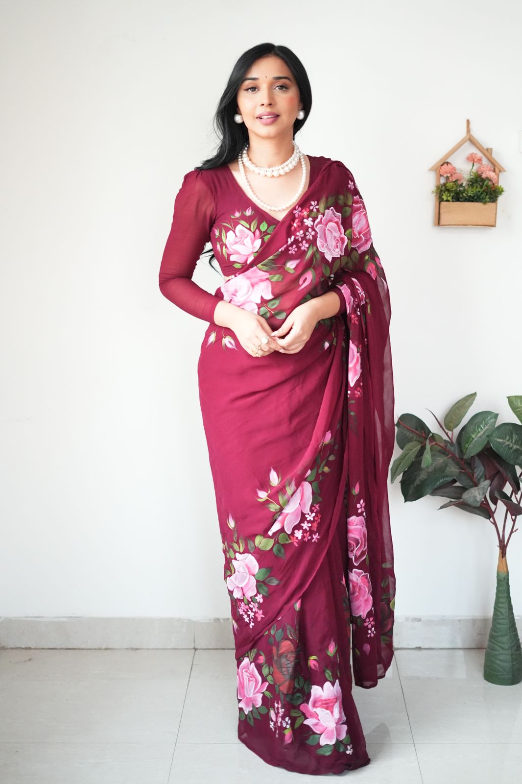 1 MIN READY TO WEAR  SAREE IN PURE SOFT GEORGETTE WITH  BLOUSE