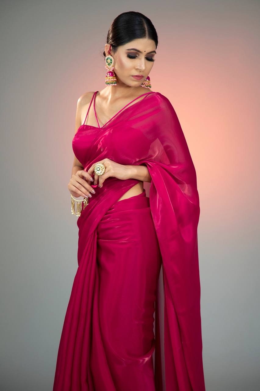 1-MIN READY TO WEAR PREMIUM FOX GEORGETTE SAREE WITH UNSTITCH BLOUSE