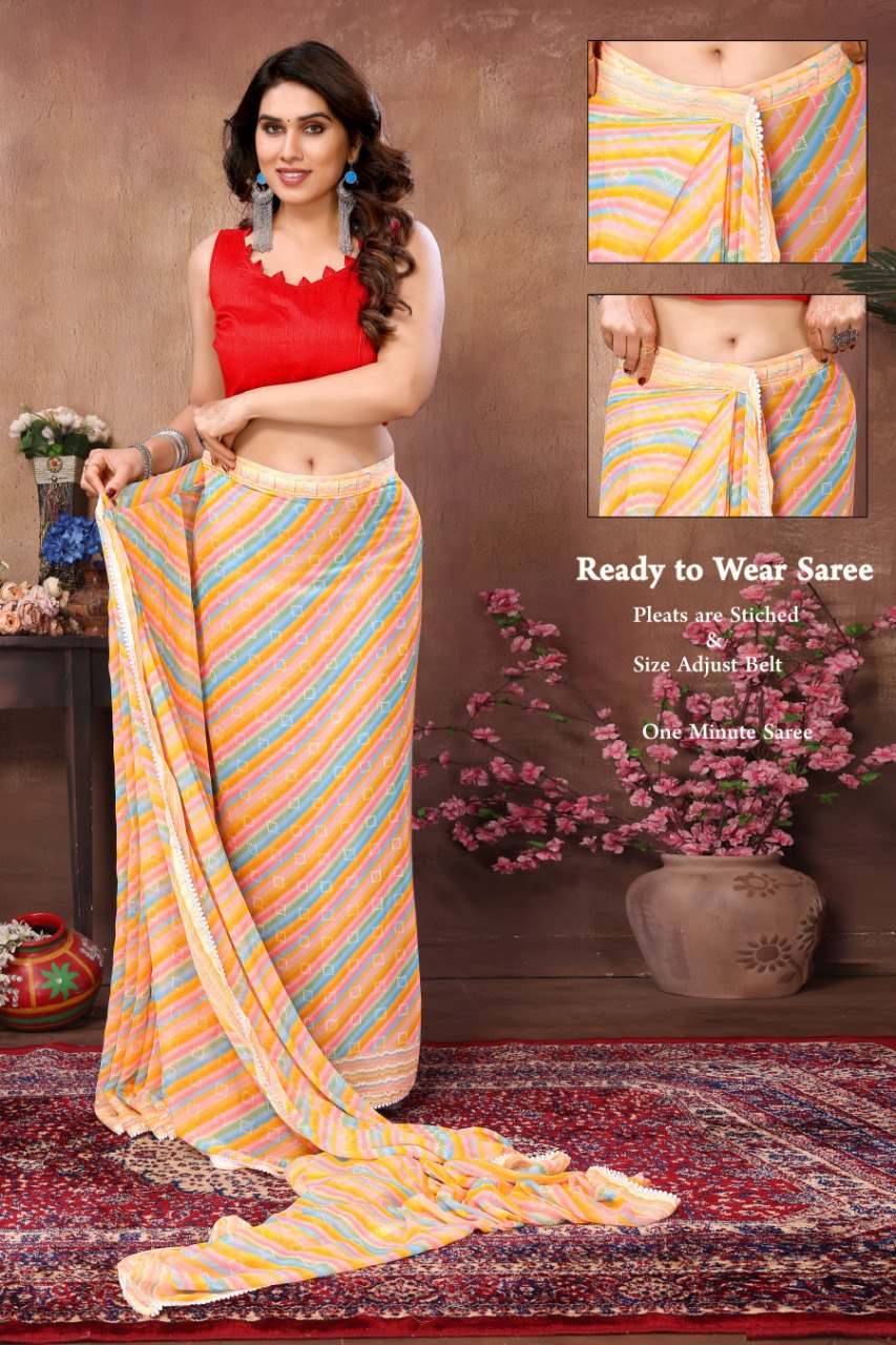 1-MIN READY TO WEAR SAREE IN HEAVY GEORGETTE WITH BANGLORI BLOUSE