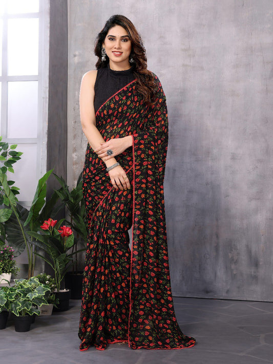 1 MIN READY TO WEAR  SAREE IN GEORGETTE WITH BANGLORI  BLOUSE