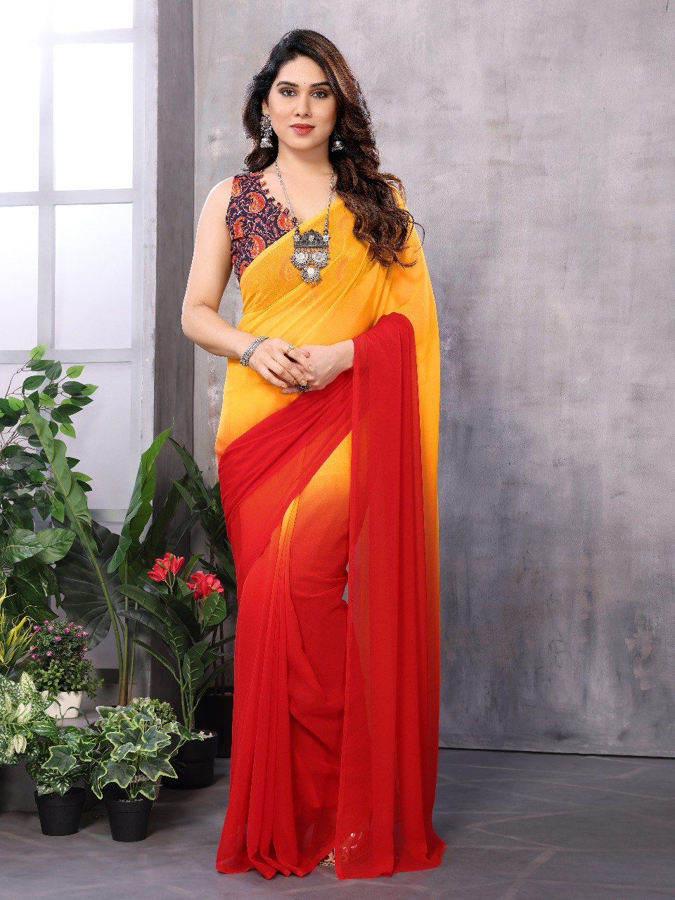 1 MIN READY TO WEAR  SAREE IN GEORGETTE WITH BANGLORI  BLOUSE