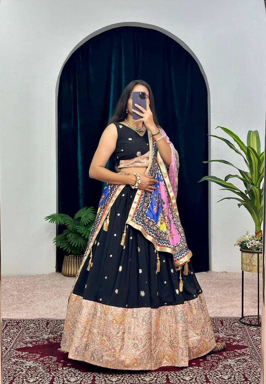 SUPERHIT TRENDING FAUX GEORGETTE LEHENGA BLACK COLOR